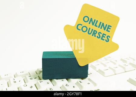 Sign displaying Online Courses, Internet Concept earning an education that is conducted over the Internet Stock Photo