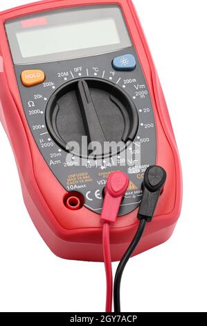 Multimeter for working with electricity on an isolated white background Stock Photo