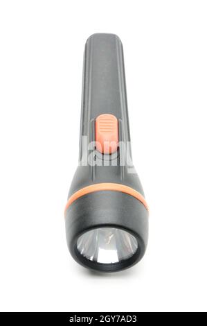 Flashlight in black on an isolated white background Stock Photo
