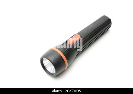 Flashlight in black on an isolated white background Stock Photo