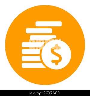 Coins stack outline vector illustration. Money stacked coins white glyph icon. Finances sign. Graph symbol for your web site design, logo, app, UI Stock Photo