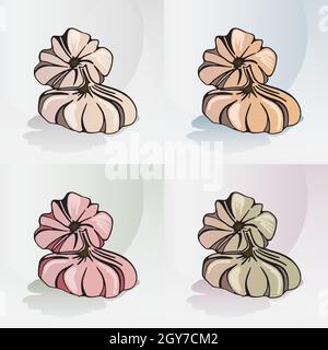 Garlic - Vegetable 4 Original Hand Drawn Illustrations on different Backgrounds - Natural and Healthy Food Icon Stock Vector