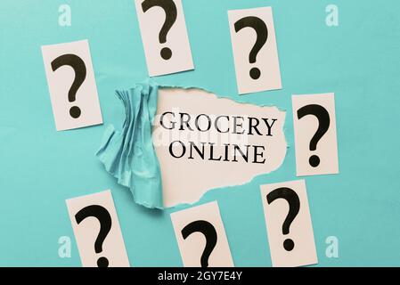 Text showing inspiration Grocery Online, Word for digital version of supermarket accepting online ordering Brainstorming New Ideas And Inspiration For Stock Photo