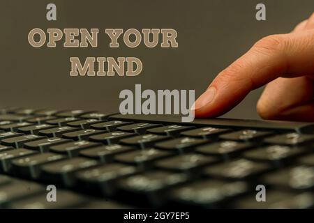Text caption presenting Open Your Mind, Conceptual photo to be able to understand different ideas or ways of thinking Inspirational business technolog Stock Photo