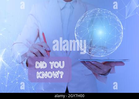 Conceptual display Did You Know Question, Word for when you are asking someone if they know fact or event Inspirational business technology concept wi Stock Photo