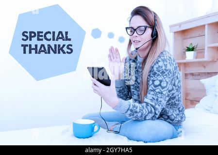 Sign displaying Special Thanks, Business overview appreciating something or someone in a most unique way Entrepreneur Checking And Reading Emails, Stu Stock Photo