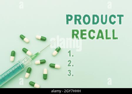 Writing displaying text Product Recall, Conceptual photo request to return the possible product issues to the market Prescribed Medicine Vitamines And Stock Photo