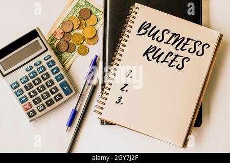 Conceptual caption Business Rules, Conceptual photo the principles which determine the corporation s is activities Inspirational business technology c Stock Photo