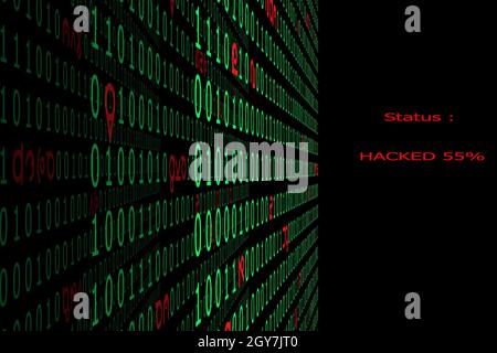 The binary code in databases are hit by hacking. Stock Photo