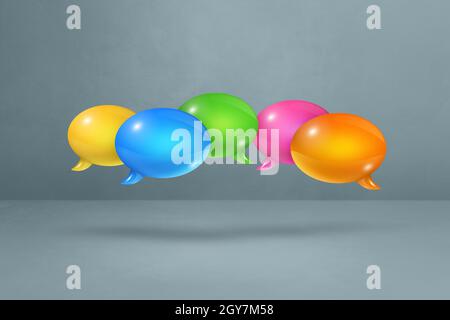 3D multicolor speech bubbles isolated on grey background Stock Photo