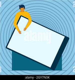 Gentleman Drawing Holding A Huge Blank Clipboard. Stock Photo