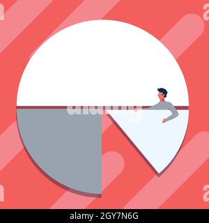 Man Drawing Holding Pie Chart Piece Showing Graph Design. Stock Photo