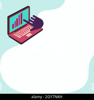 Laptop Drawing Showing Graph Growth Hand Pointing Screen. Stock Photo