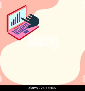 Laptop Drawing Showing Graph Growth Hand Pointing Screen. Stock Photo