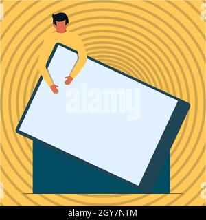 Gentleman Drawing Holding A Huge Blank Clipboard. Stock Photo
