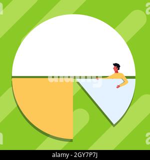 Man Drawing Holding Pie Chart Piece Showing Graph Design. Stock Photo