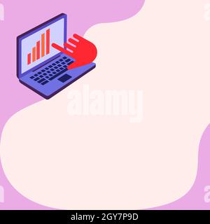 Laptop Drawing Showing Graph Growth Hand Pointing Screen. Stock Photo