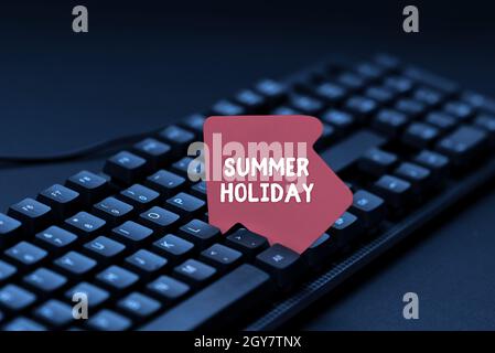 Writing displaying text Summer Holiday, Conceptual photo special period of time in summer for relaxation and fun Typing Online Member Name Lists, Crea Stock Photo