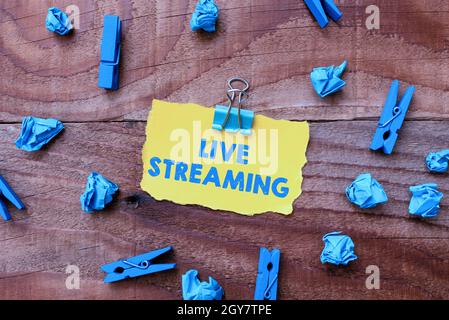 Writing displaying text Live Streaming, Business concept displaying audio or media content through digital devices Colorful Perpective Positive Thinki Stock Photo