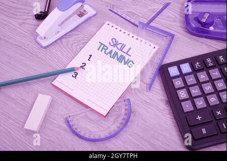 Writing displaying text Skill Training, Word Written on designed to gain and enhance the knowledge an employee needs Inspirational business technology Stock Photo