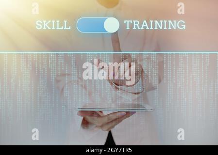 Writing displaying text Skill Training, Word Written on designed to gain and enhance the knowledge an employee needs Inspirational business technology Stock Photo