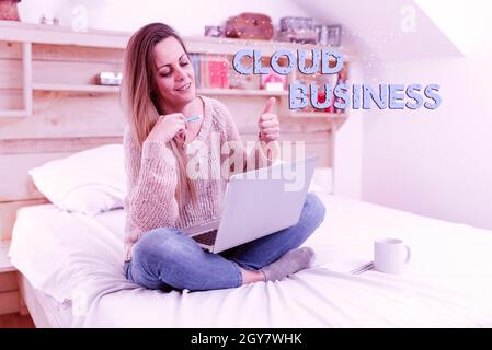 Hand writing sign Cloud Business, Word for internetbased delivery of services made available to users Abstract Ordering Food Online, Solving Problems Stock Photo