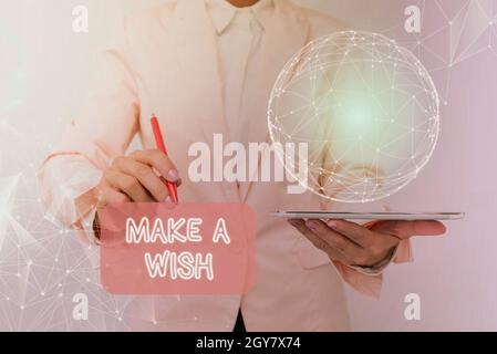 Sign displaying Make A Wish, Business concept to desire a situation that is different from the one that exist Inspirational business technology concep Stock Photo