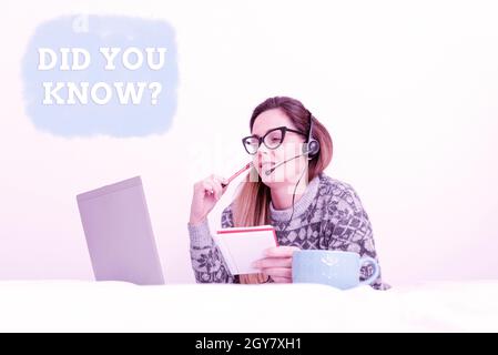 Handwriting text Did You Know Question, Conceptual photo when you are asking someone if they know fact or event Callcenter Agent Working From Home, St Stock Photo