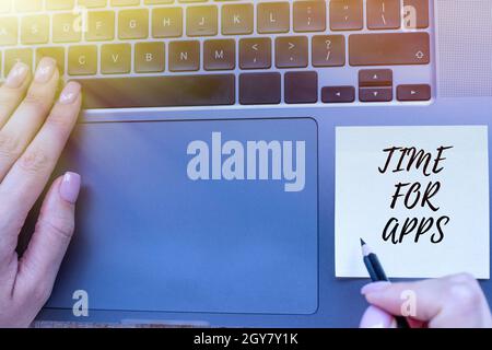 Handwriting text Time For Apps, Word Written on make use of application or services using the technologies Inspirational business technology concept w Stock Photo