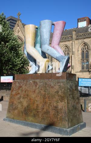 Legs Walking! by Leeds-born sculptor Kenneth Armitage is in City Square, Leeds and is part of  the ReDiscover Leeds Family Trail. Stock Photo