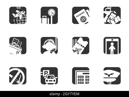 Airport and air carrier services icons set for user interface design Stock Photo