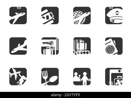 Airport and air carrier services icons set for user interface design Stock Photo