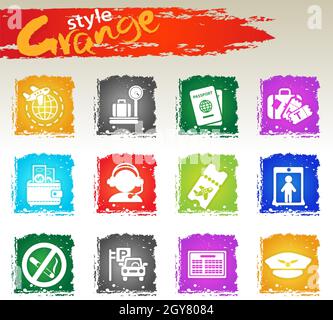 Airport and air carrier services icons set for user interface design. Grange icons style Stock Photo