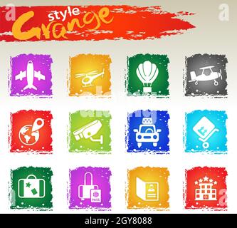 Airport and air carrier services icons set for user interface design. Grange icons style Stock Photo