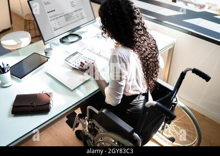 Disabled Professional Accountant African Lady In Wheelchair Stock Photo