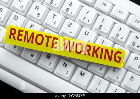 Writing displaying text Remote Working, Business approach style that allows professionals to work outside of an office Typing Cooking Lesson Guidebook Stock Photo