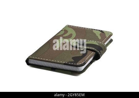 Notepad in military design for everyday notes and notes on a white isolated background Stock Photo