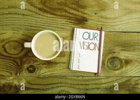 Text sign showing Our Vision, Word Written on an aspirational description of what an organization like to achieve Display of Different Color Sticker N Stock Photo