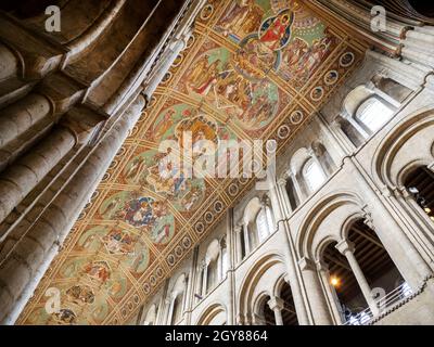 The painted ceiling in Ely Cathedral in Ely, Cambridgeshire, UK, which dates from 1083. Stock Photo