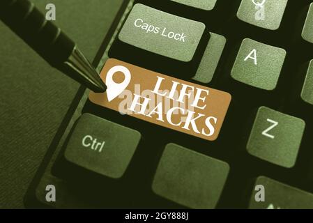 Writing displaying text Life Hacks, Word Written on strategy or technique adopted to manage activities efficiently Abstract Typing New Antivirus Progr Stock Photo