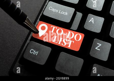 Text sign showing To do List, Business approach a list of tasks to complete and organize according to priority Abstract Typing New Antivirus Program, Stock Photo