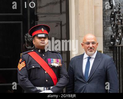 London, UK. 7th Oct, 2021. Colour Sergeant Johnson Beharry VC GOC, and Nadhim Zahawi, Education Secretary in Downing Street, Credit: Ian Davidson/Alamy Live News Stock Photo