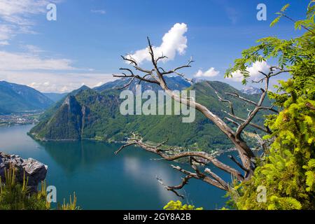 Traunsee lake with Alps from hill Kleiner Schonberg. Austria landscape. Upper Austria, Austria Stock Photo