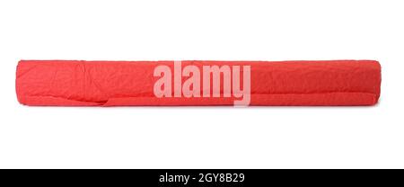 roll of red crumpled paper for gift wrapping isolated on white background Stock Photo