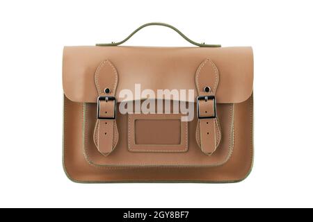 A brown School Satchel isolated on white with clipping path Stock Photo