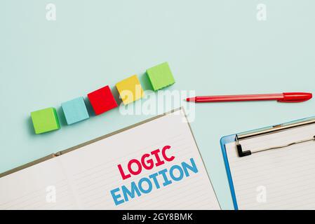 Conceptual display Logic Emotion, Word Written on Unpleasant Feelings turned to Self Respect Reasonable Mind Stack of Sample Cube Rectangular Boxes On Stock Photo