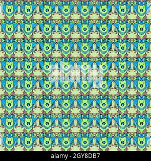 Fantasy sketchy tribal head motif seamless pattern Stock Photo