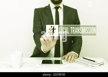 Text caption presenting Local Transmission, Word for clusteredacquired infection cases sourced from a certain location Presenting Communication Techno Stock Photo