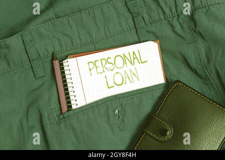 Text sign showing Personal Loan, Business showcase borrowing a fixed amount of money from a bank or credit union Thinking New Bright Ideas Renewing Cr Stock Photo