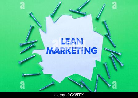 Writing displaying text Lean Marketing, Word for in charge of testing retailing strategy and spot which works expertly Workshop Improvement Ideas Prod Stock Photo